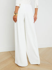 Nova Pleated Wide-Leg Pant in Ivory | L'AGENCE online