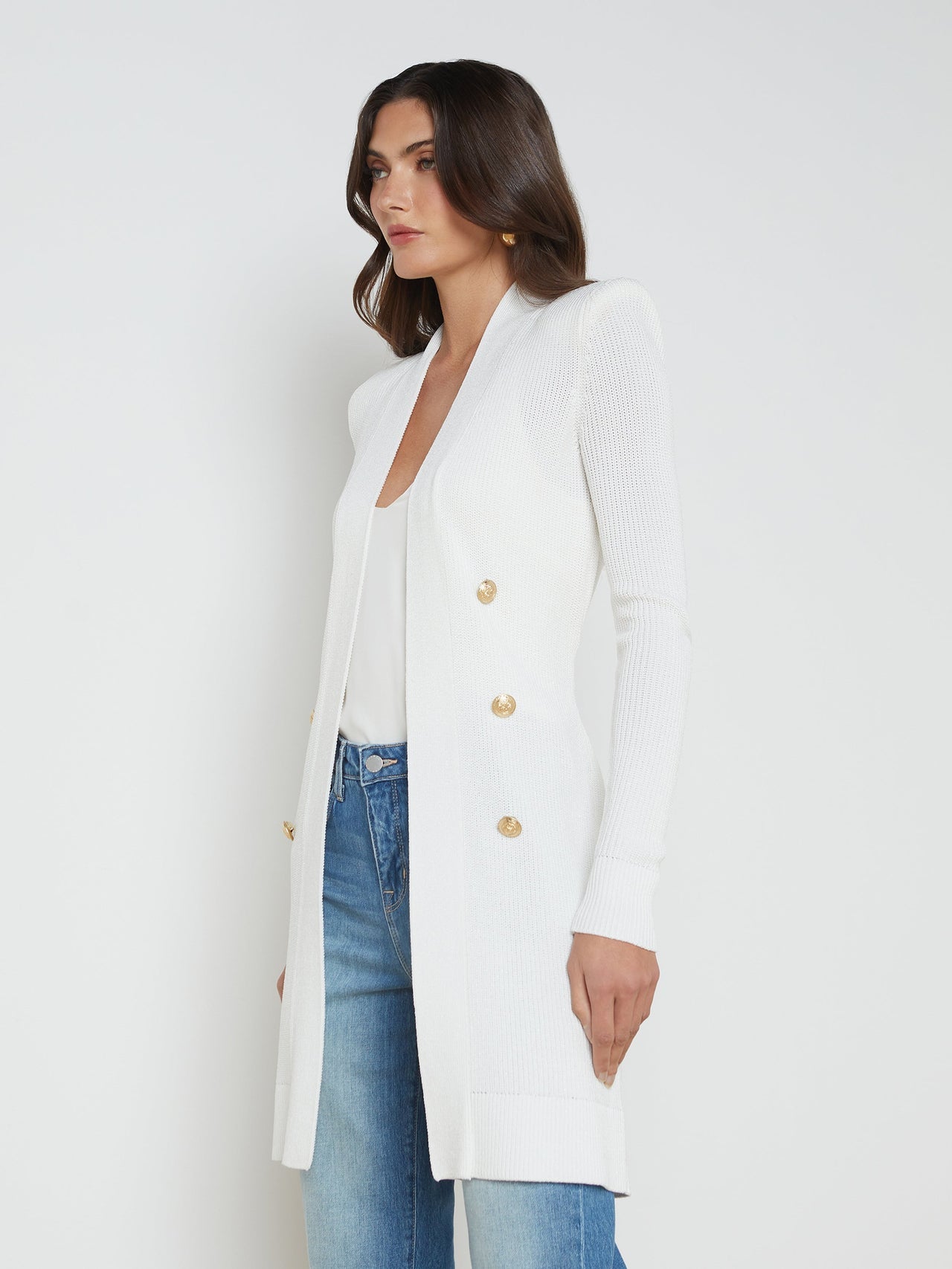 Noe Double-Breasted Cardigan in White | L'AGENCE for sale
