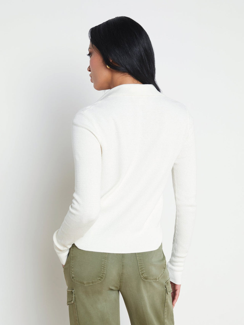Sterling Long Sleeve Sweater in Ivory/Jewel Button | L'AGENCE Women