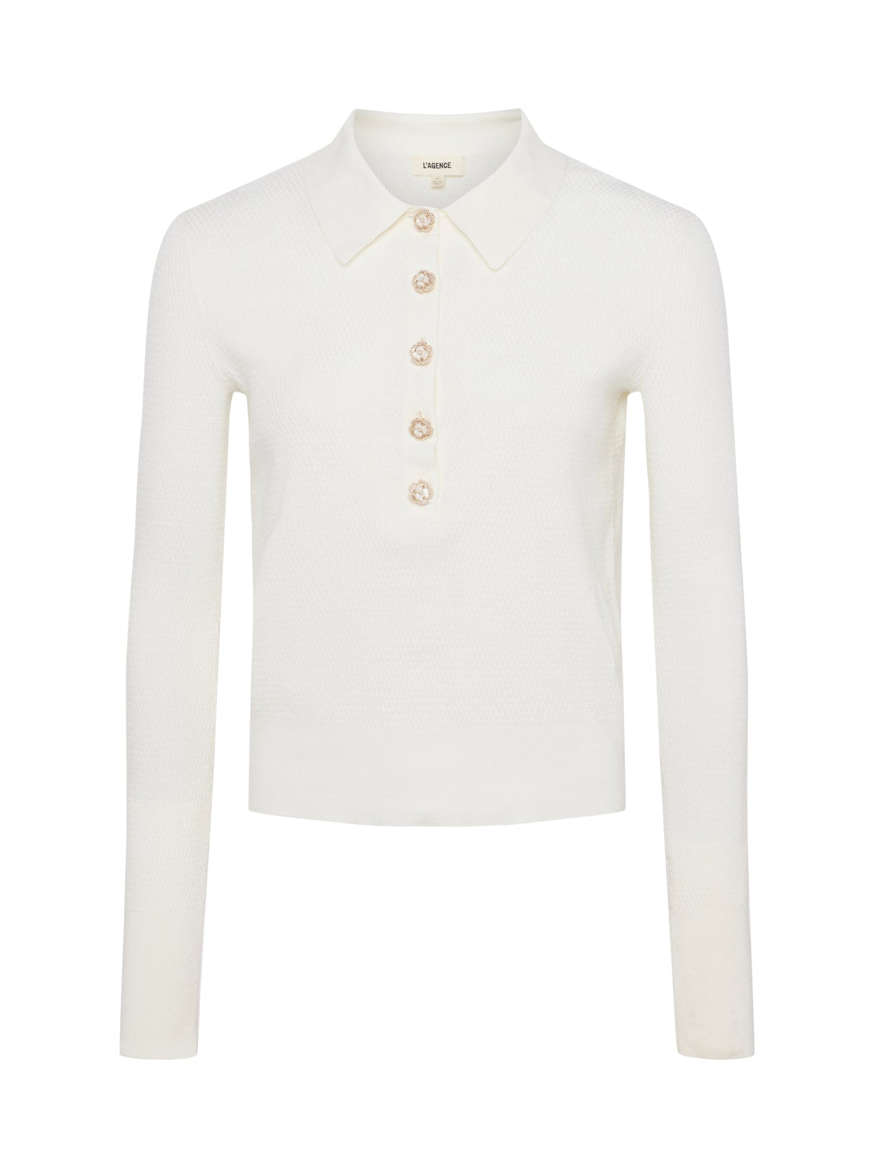 Sterling Long Sleeve Sweater in Ivory/Jewel Button | L'AGENCE Women