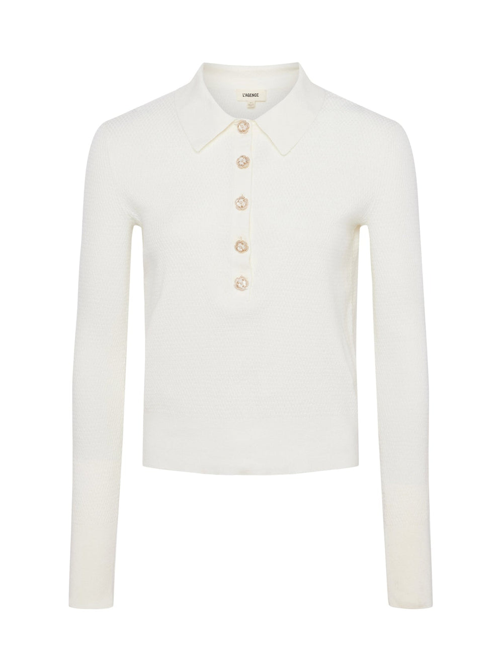 Sterling Long Sleeve Sweater in Ivory/Jewel Button | L'AGENCE Women