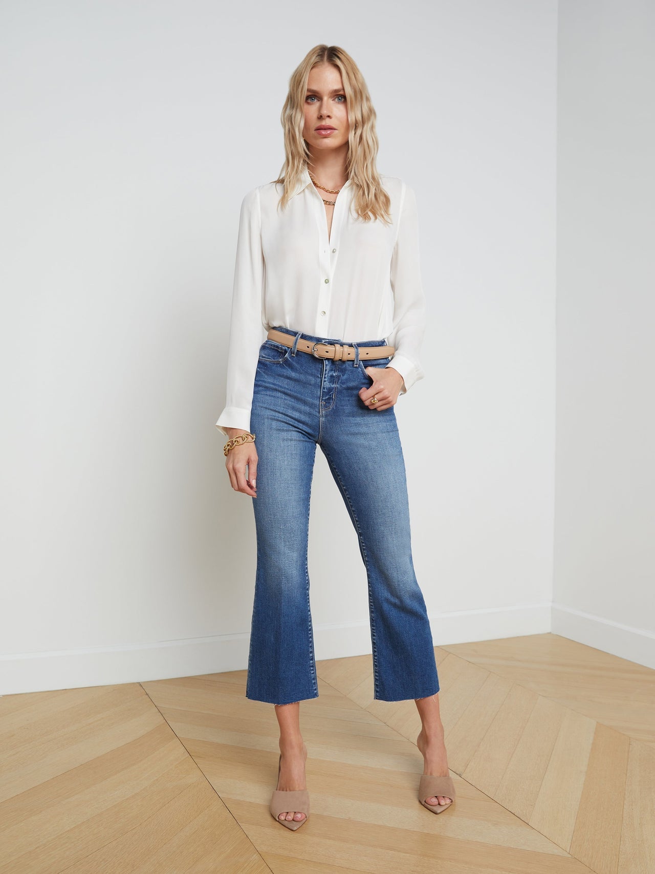 Kendra High-Rise Cropped Flare Jean in Cambridge | L'AGENCE discount