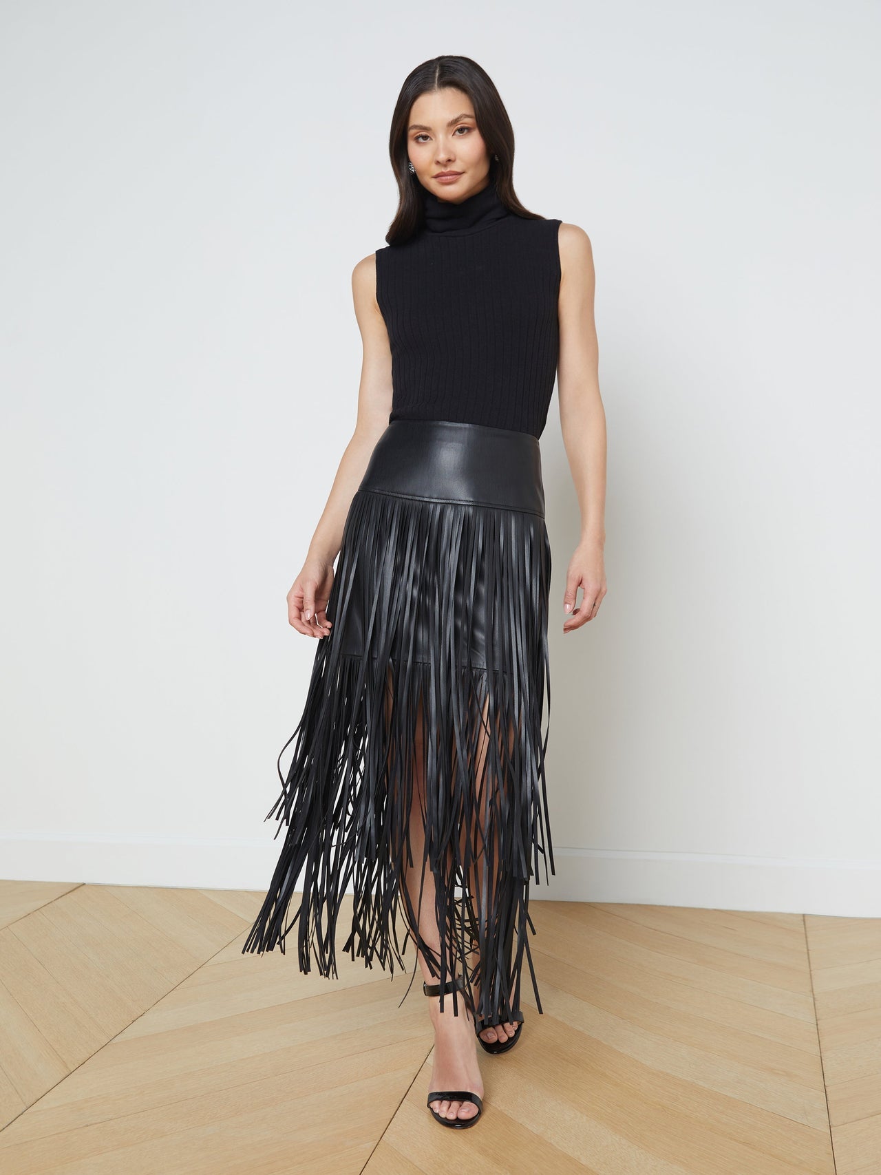 Karolina Fringe Skirt in Black | L'AGENCE sale