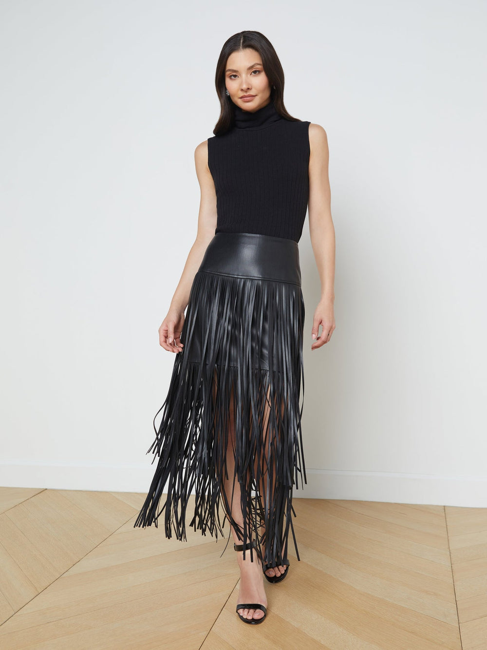 Karolina Fringe Skirt in Black | L'AGENCE sale