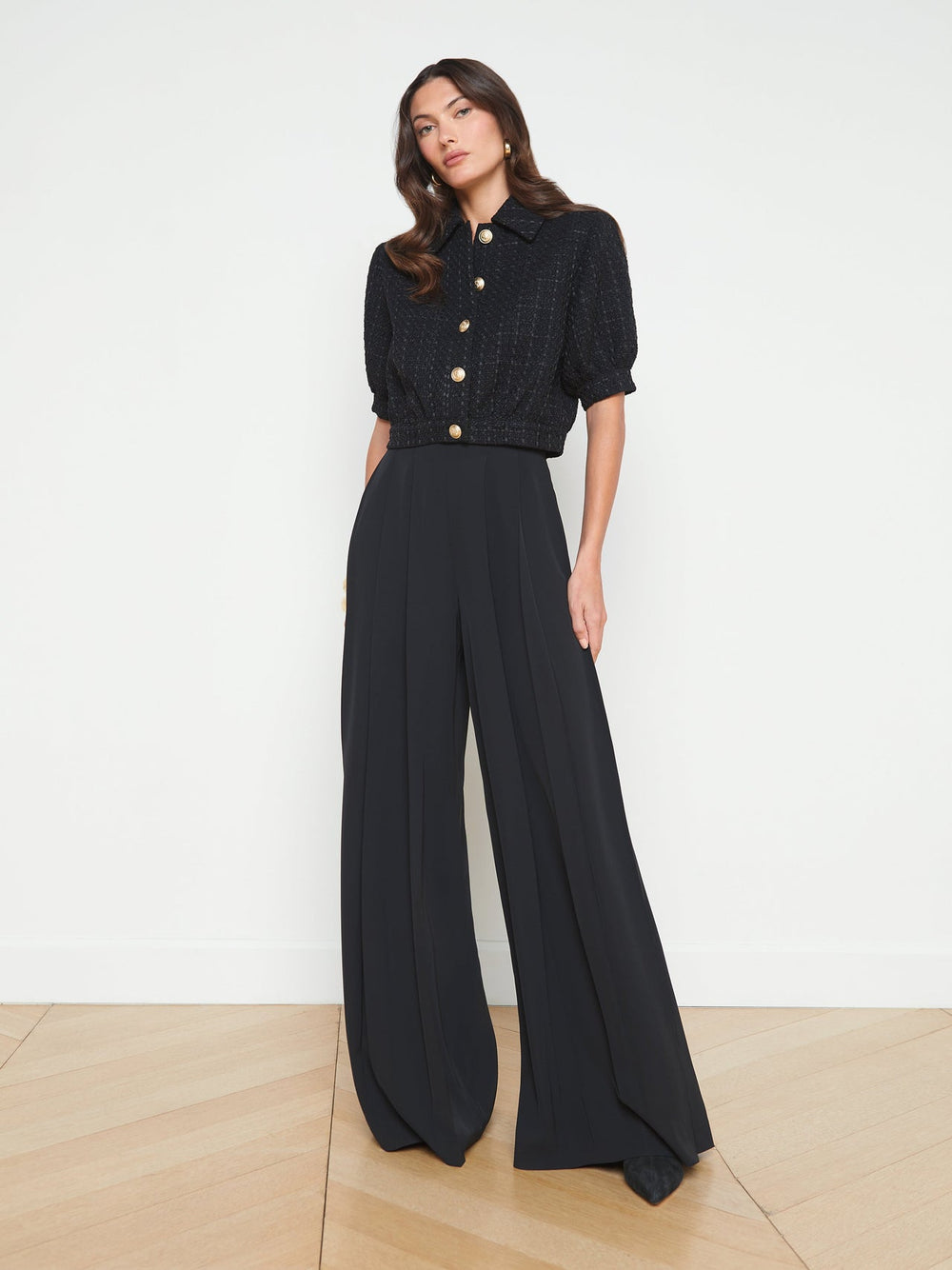 Cove Cropped Tweed Jacket in Black | L'AGENCE US