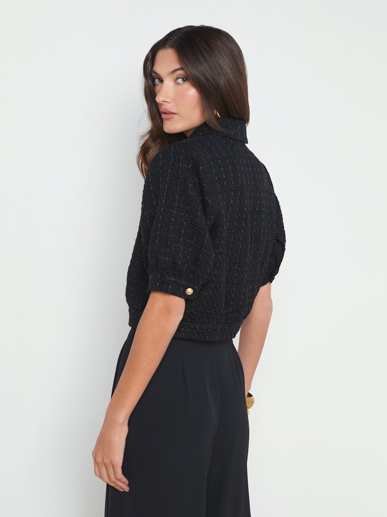 Cove Cropped Tweed Jacket in Black | L'AGENCE US
