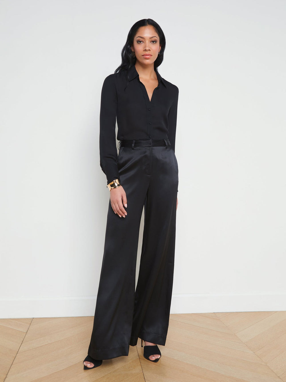 Pilar Silk Wide-Leg Pant in Black | L'AGENCE US