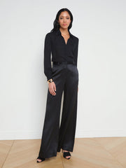Pilar Silk Wide-Leg Pant in Black | L'AGENCE US