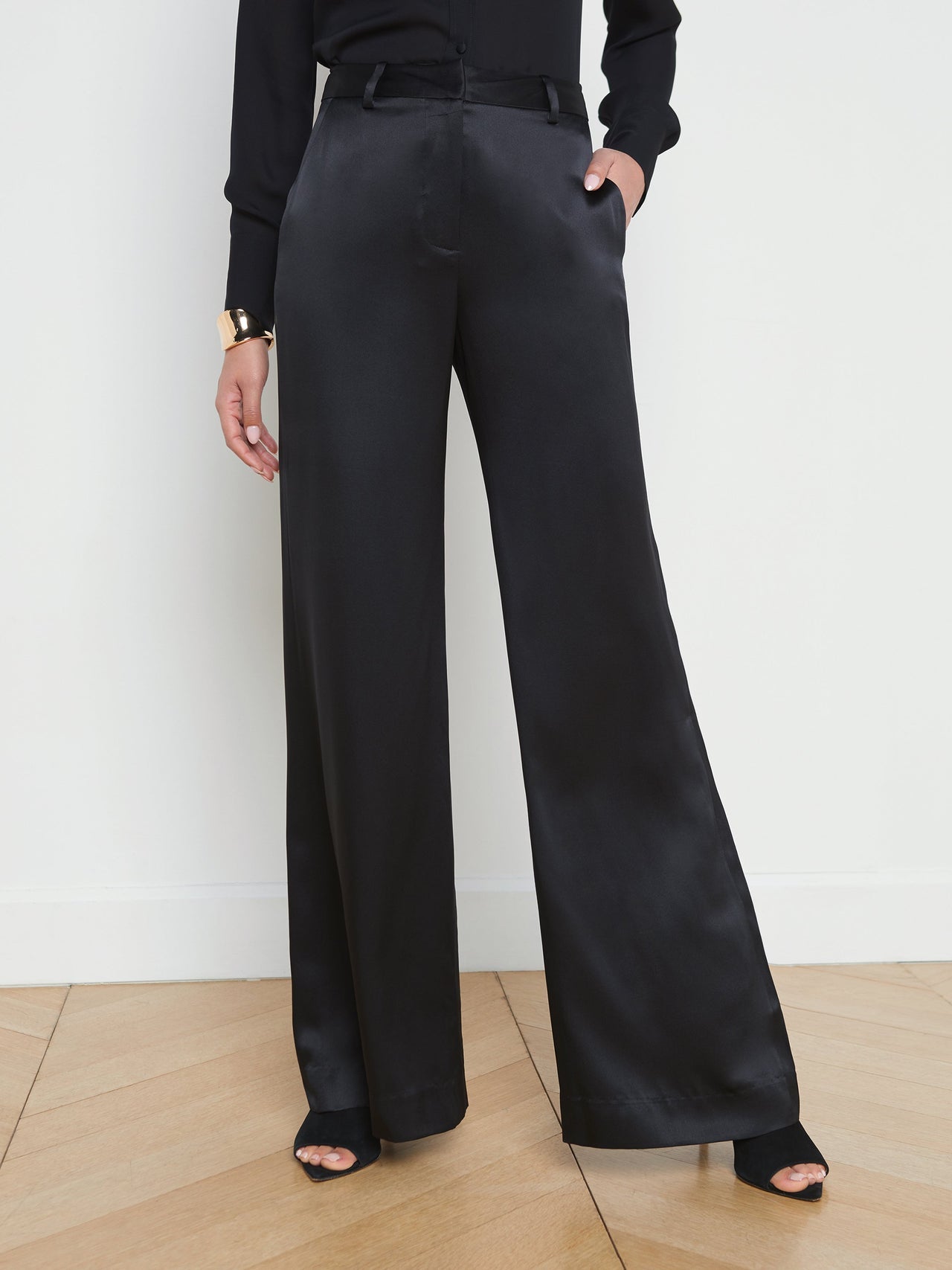 Pilar Silk Wide-Leg Pant in Black | L'AGENCE US