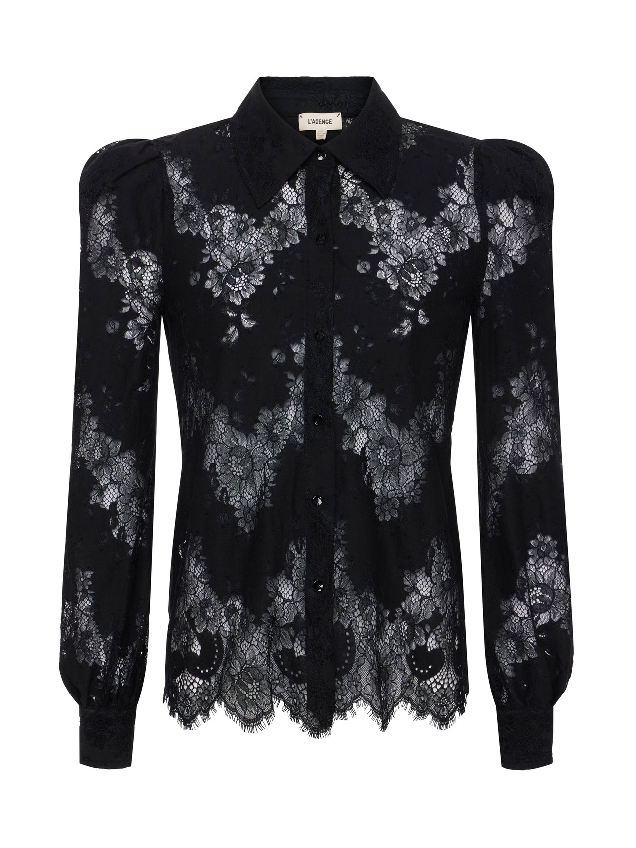 Jenica Puff Sleeve Lace Blouse in Black | L'AGENCE Women