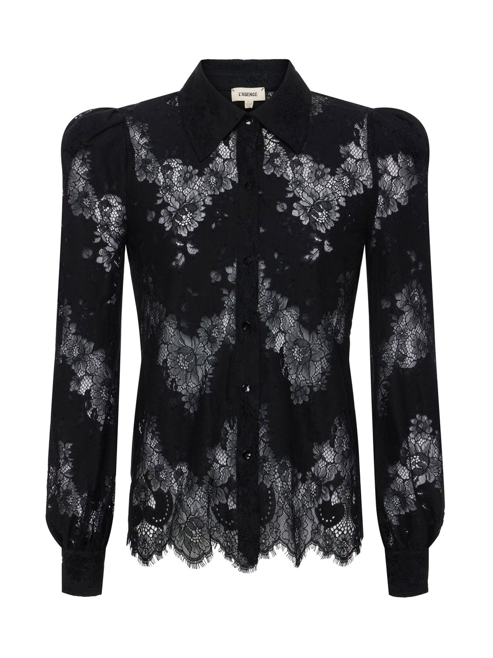 Jenica Puff Sleeve Lace Blouse in Black | L'AGENCE Women