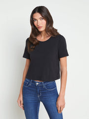 Donna Cotton Cropped Tee in Black | L'AGENCE Women