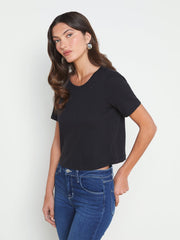 Donna Cotton Cropped Tee in Black | L'AGENCE Women