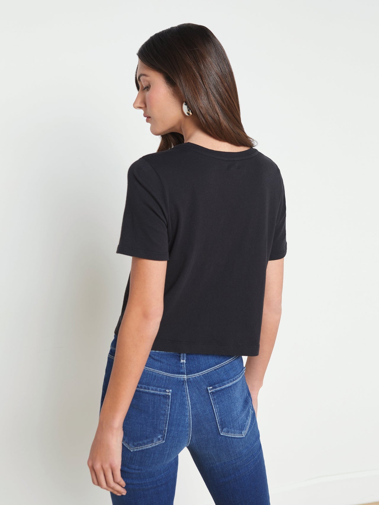 Donna Cotton Cropped Tee in Black | L'AGENCE Women