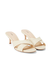 Aveline Kitten-Heel Sandal in Ecru Leather | L'AGENCE sale