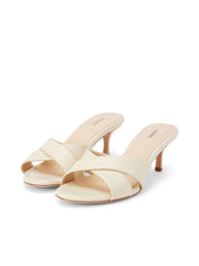 Aveline Kitten-Heel Sandal in Ecru Leather | L'AGENCE sale