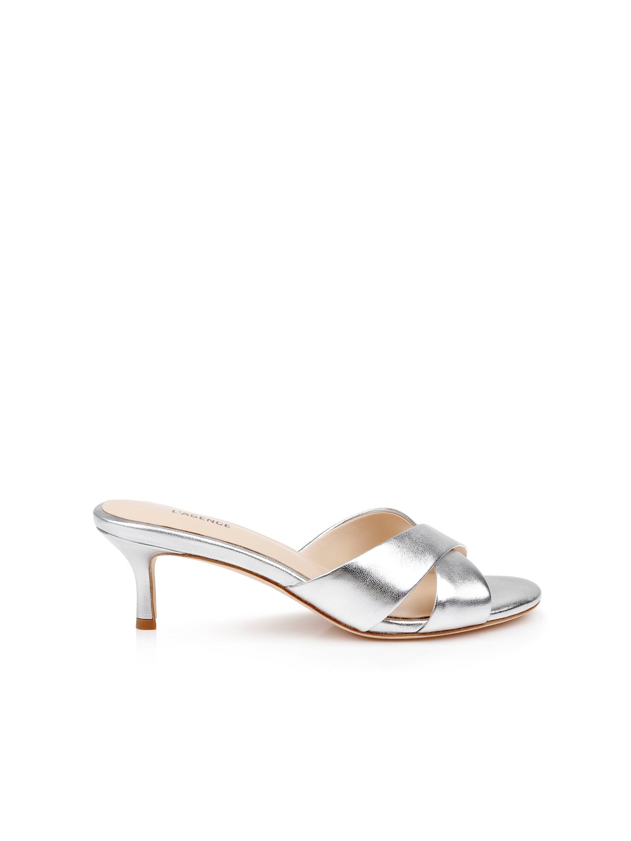 Aveline Kitten-Heel Sandal in Silver Leather | L'AGENCE sale