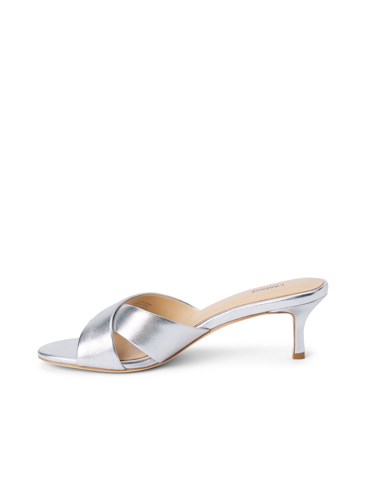 Aveline Kitten-Heel Sandal in Silver Leather | L'AGENCE sale