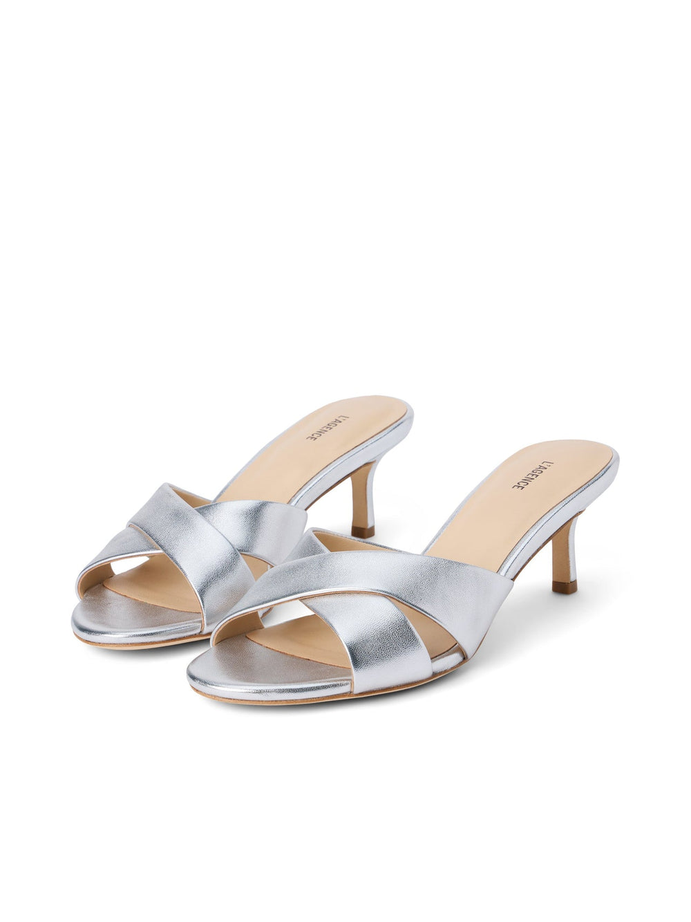 Aveline Kitten-Heel Sandal in Silver Leather | L'AGENCE sale