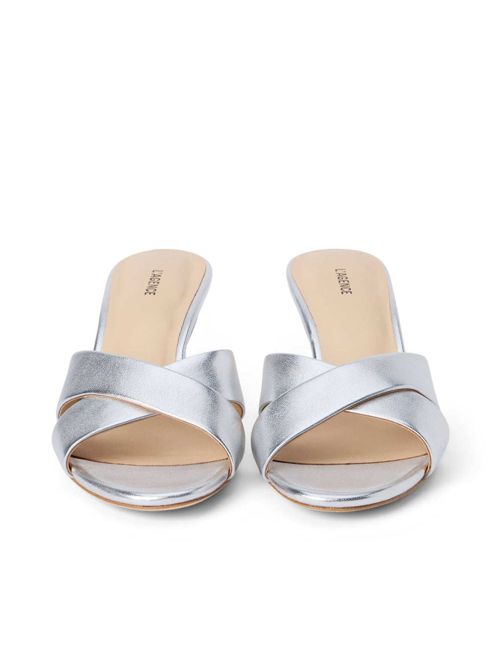 Aveline Kitten-Heel Sandal in Silver Leather | L'AGENCE sale