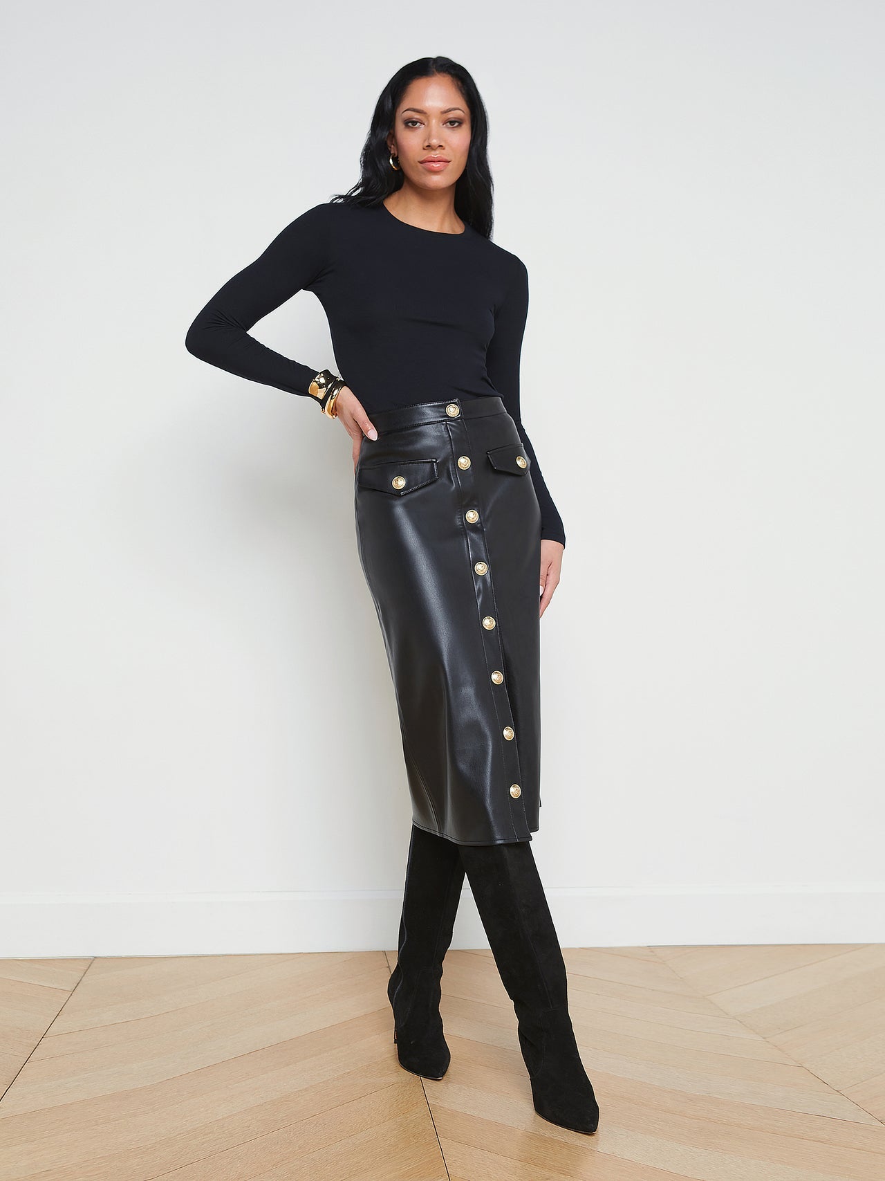 Milann Vegan Leather Skirt in Black | L'AGENCE US