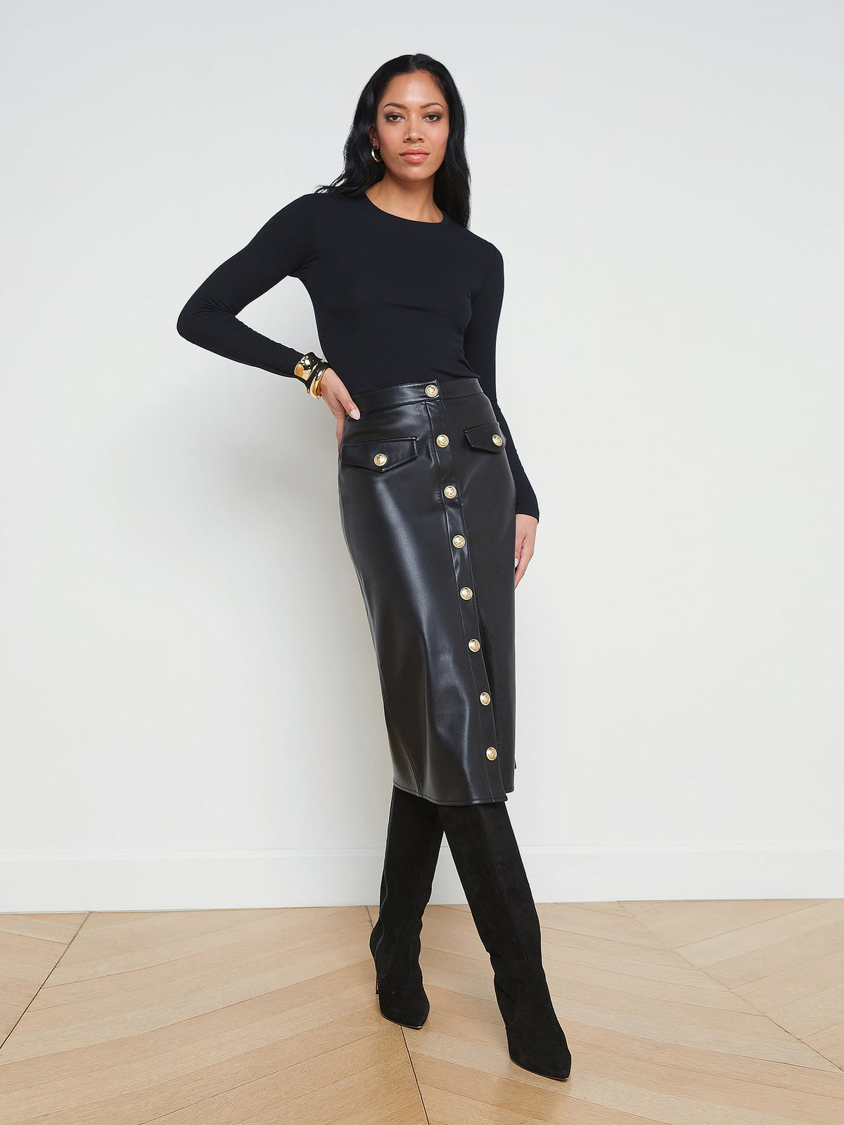 Milann Vegan Leather Skirt in Black | L'AGENCE US
