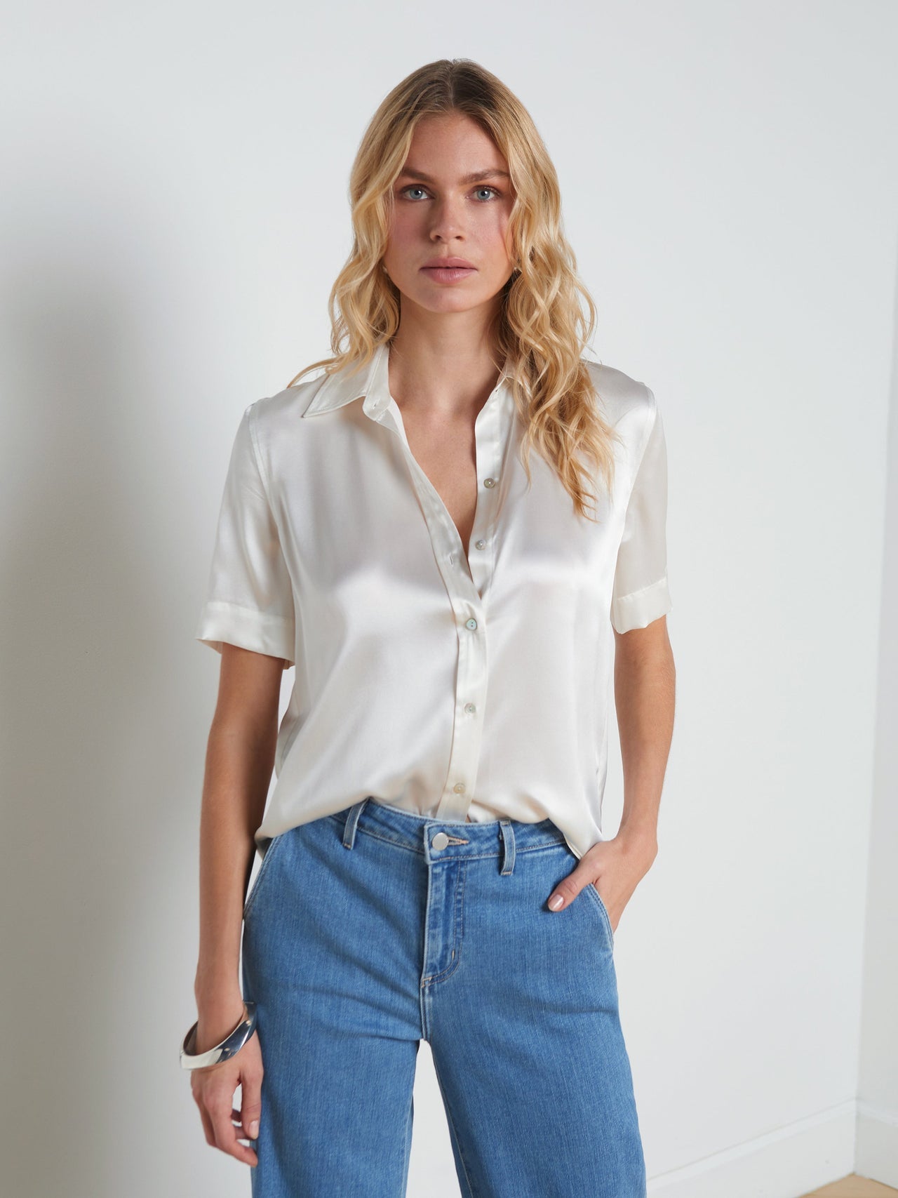 Ellah Silk Blouse in Ivory | L'AGENCE US