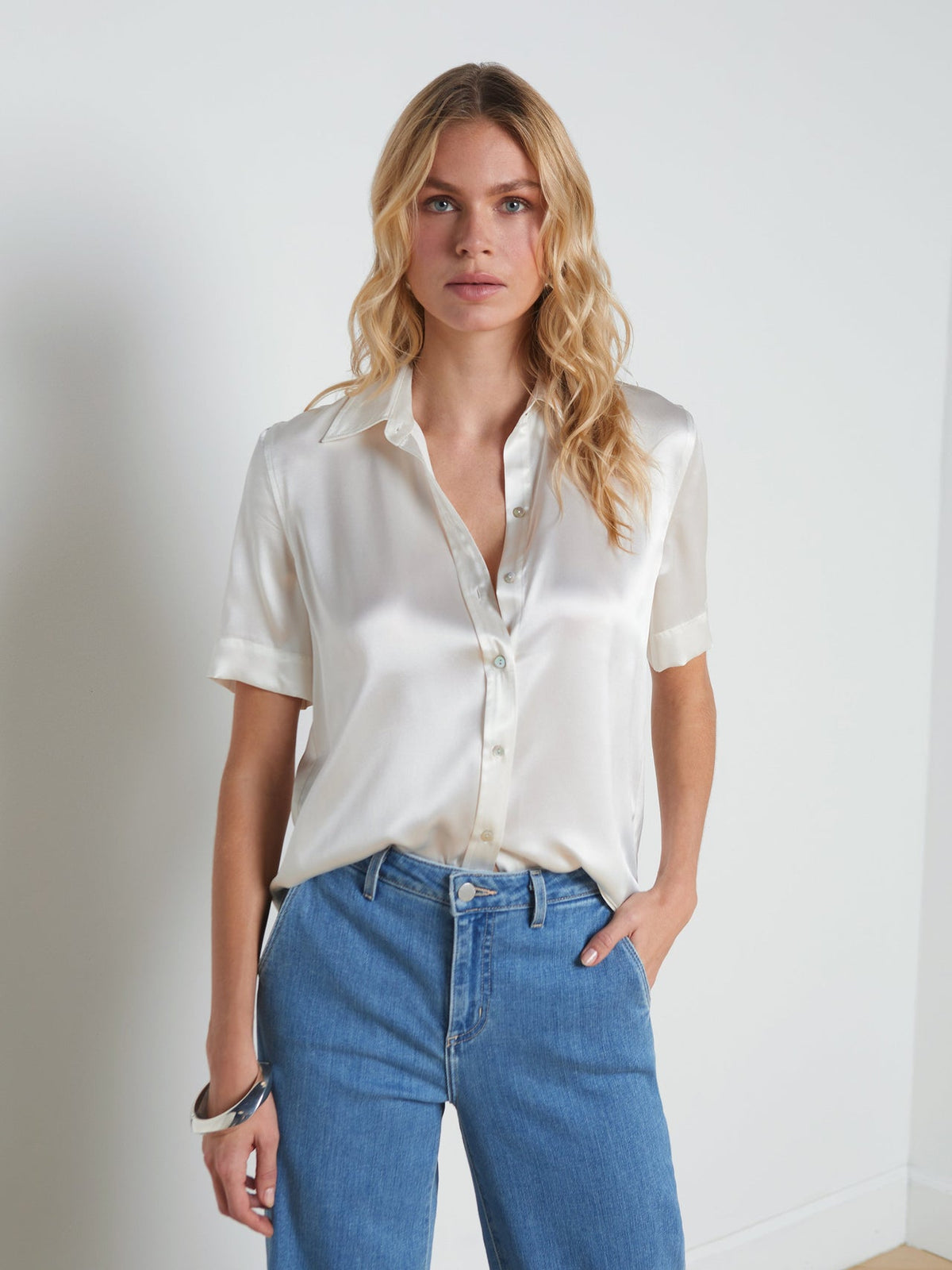 Ellah Silk Blouse in Ivory | L'AGENCE US