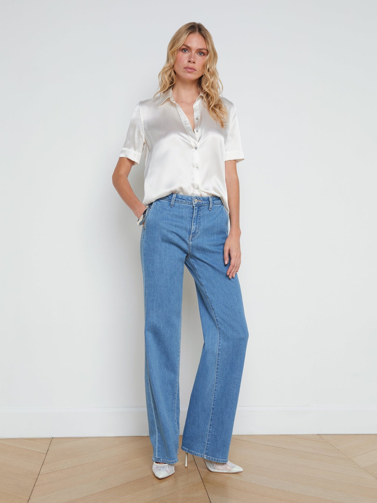 Ellah Silk Blouse in Ivory | L'AGENCE US