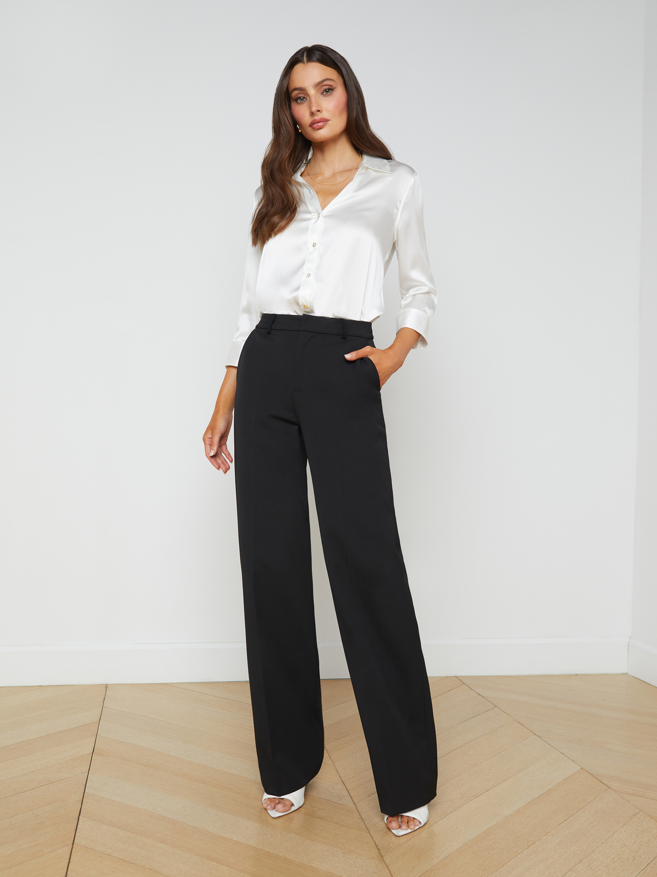 Livvy Straight-Leg Trouser in Black | L'AGENCE for sale