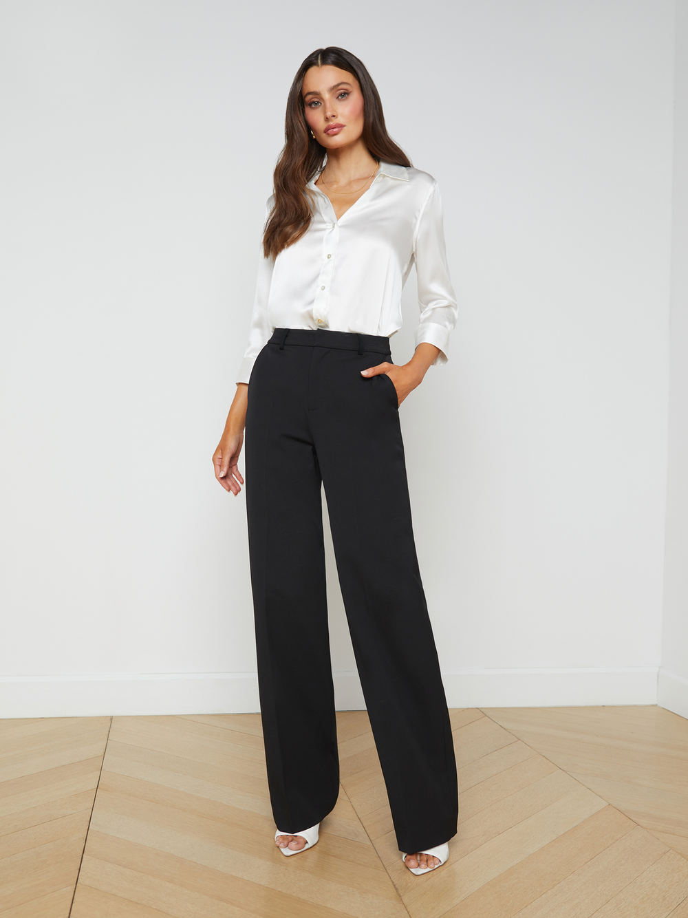 Livvy Straight-Leg Trouser in Black | L'AGENCE for sale