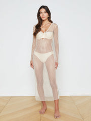 Sara Mesh Cover-Up Dress in Champagne | L'AGENCE US