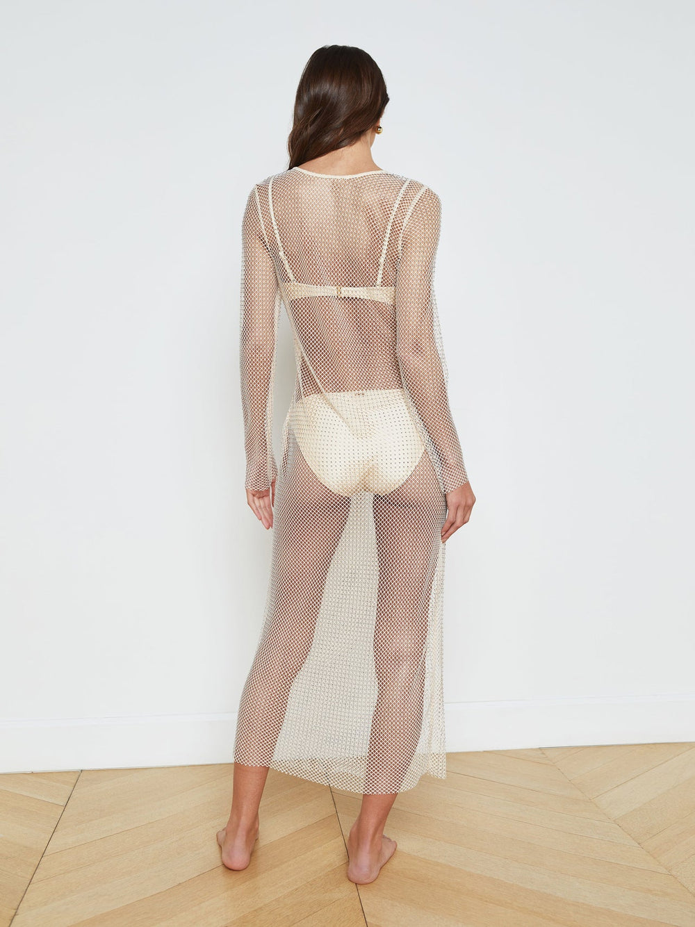 Sara Mesh Cover-Up Dress in Champagne | L'AGENCE US