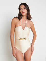 Leila Halter One-Piece Swimsuit in Champagne | L'AGENCE Women