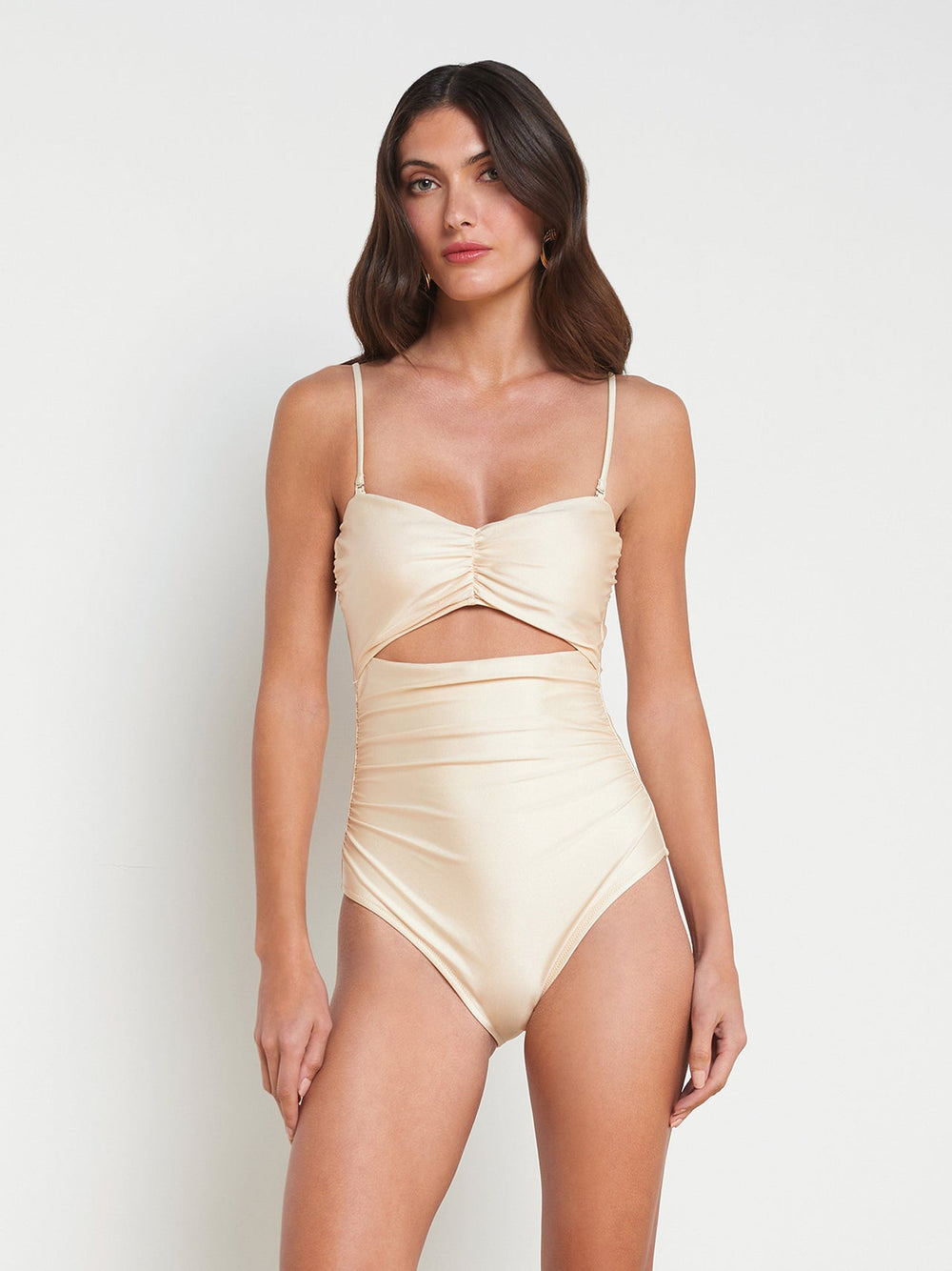 Lily Cut-Out One-Piece Swimsuit in Champagne | L'AGENCE Women