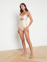 Lily Cut-Out One-Piece Swimsuit in Champagne | L'AGENCE Women