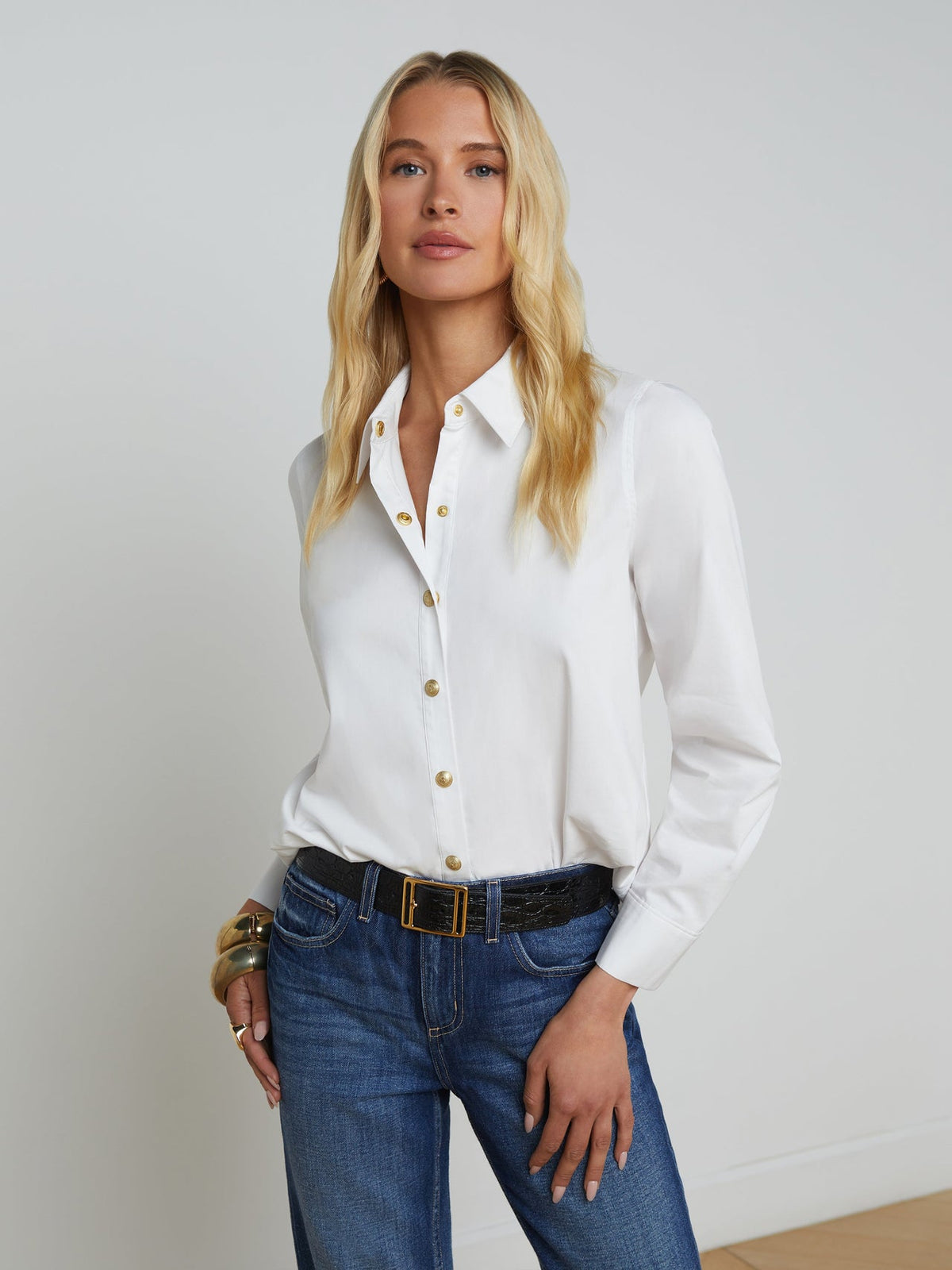 Ellery Shirt in White/Gold | L'AGENCE discount