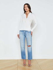 Sterling Long Sleeve Sweater in White/Gold | L'AGENCE near me