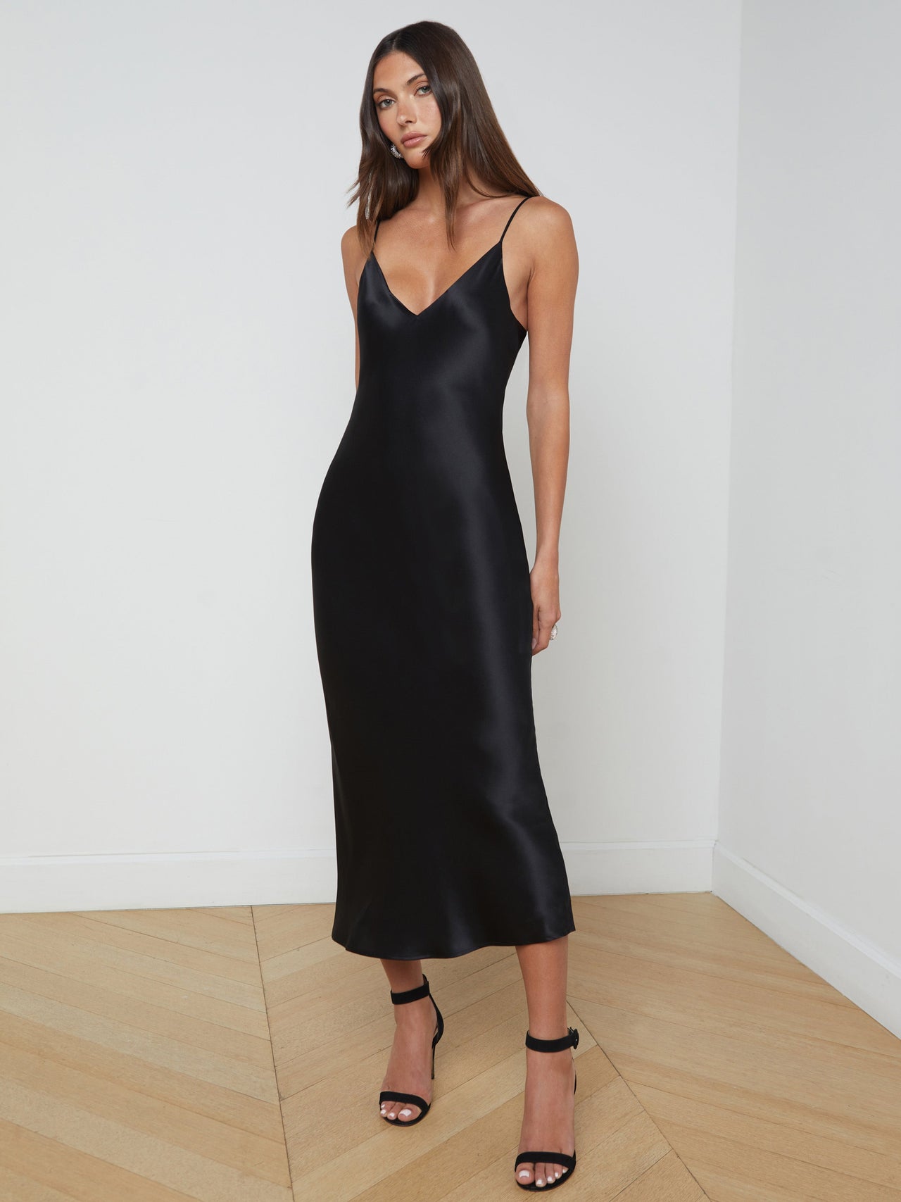 Seridie Silk Slip Dress in Black | L'AGENCE for sale
