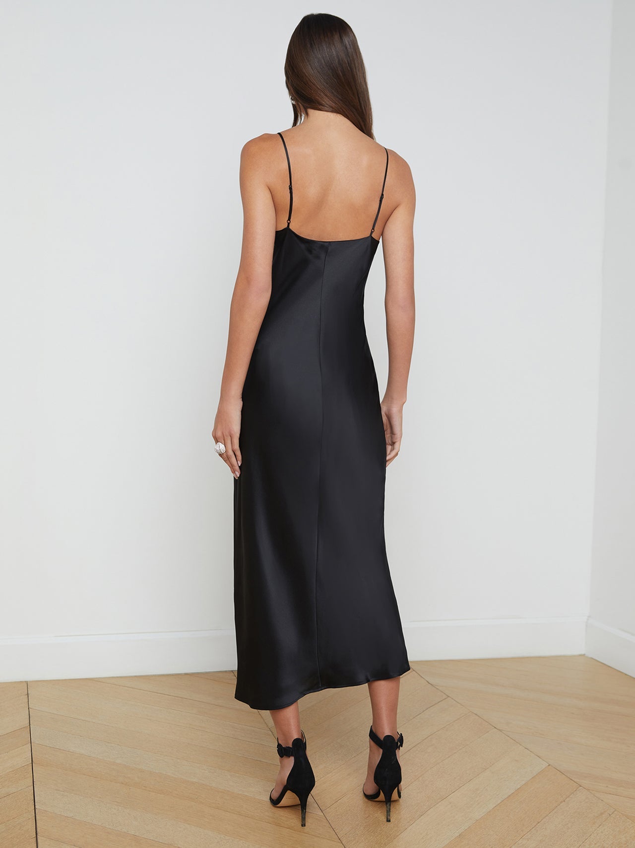Seridie Silk Slip Dress in Black | L'AGENCE for sale
