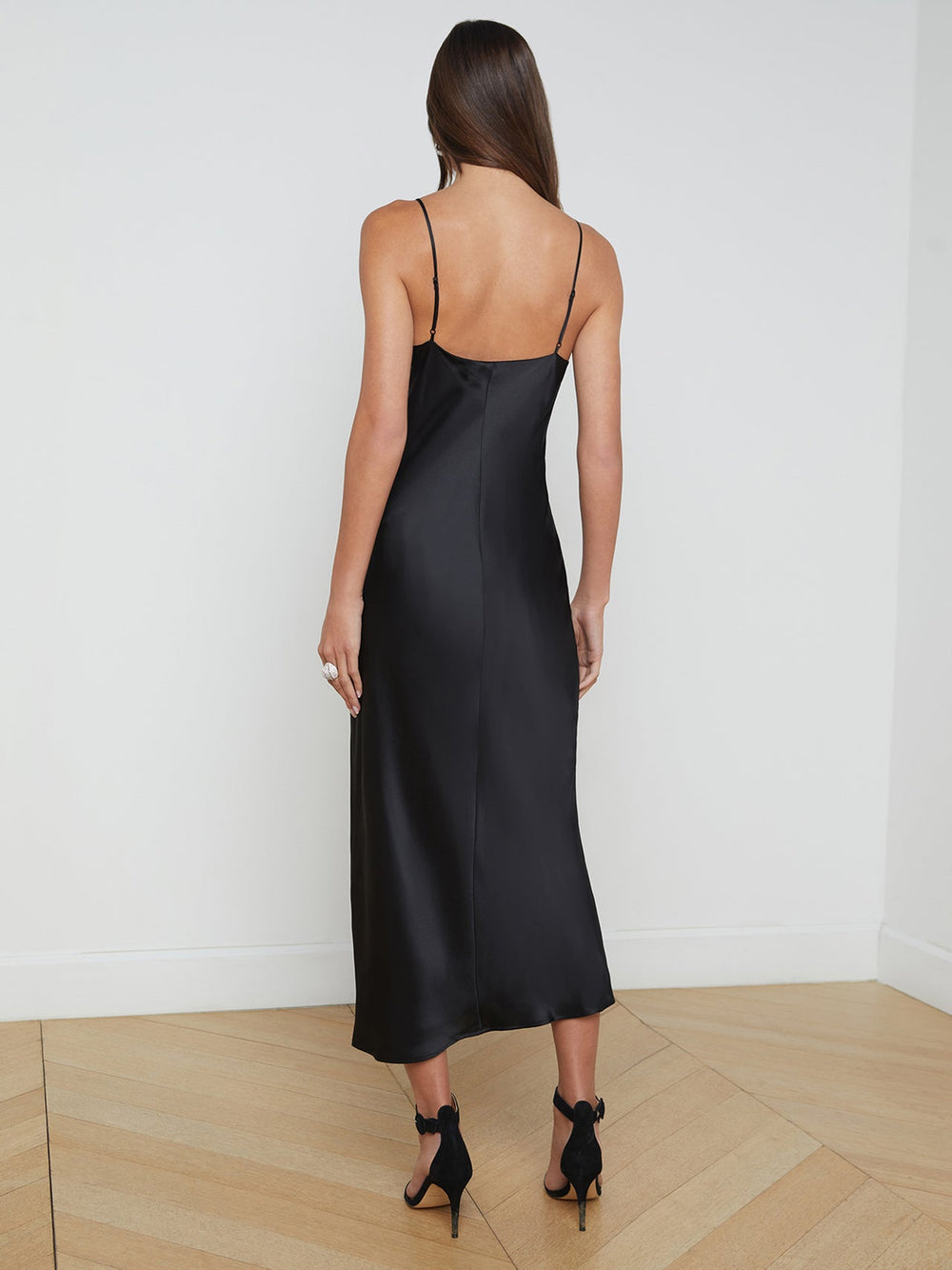 Seridie Silk Slip Dress in Black | L'AGENCE for sale