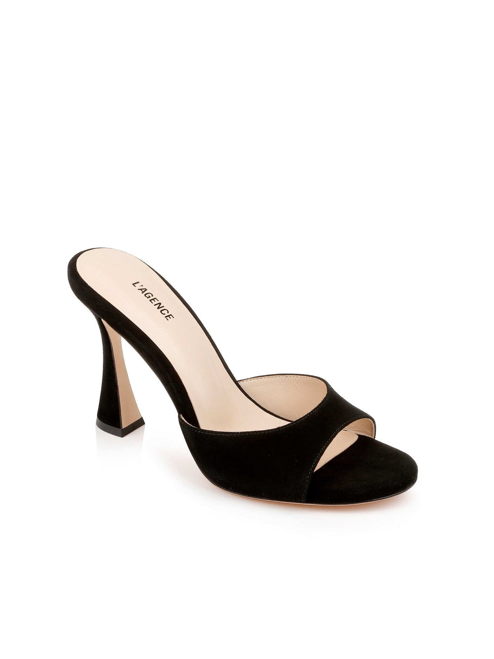 Avery Suede Peep-Toe Mule in Black Suede | L'AGENCE US
