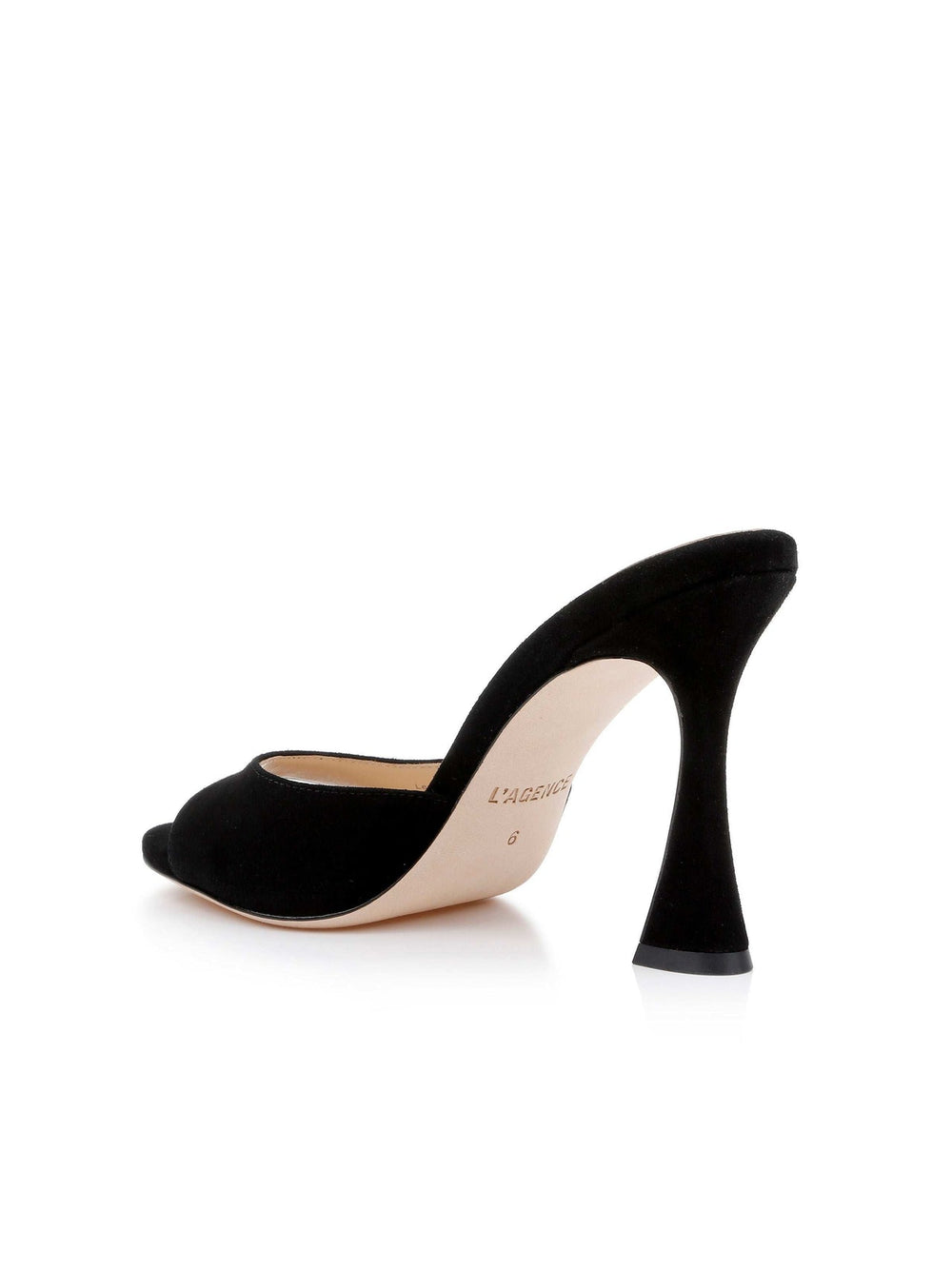 Avery Suede Peep-Toe Mule in Black Suede | L'AGENCE US