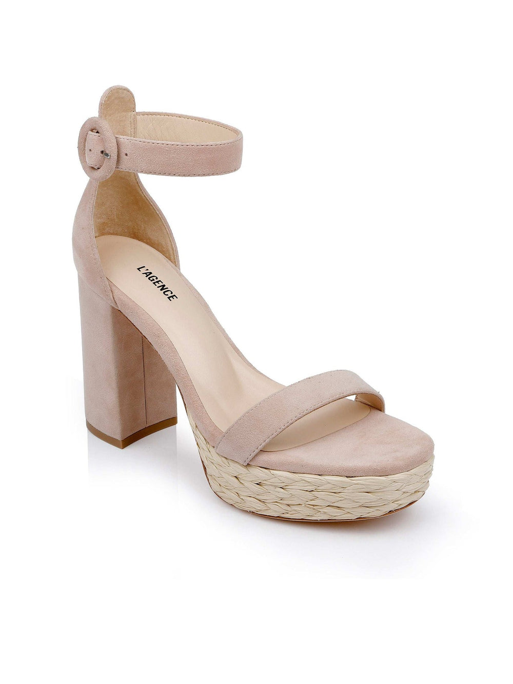 Avia Platform Heeled Sandal in Pecan Suede | L'AGENCE for sale