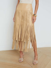Karolina Vegan Leather Fringe Skirt in Croissant | L'AGENCE near me