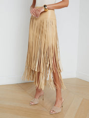 Karolina Vegan Leather Fringe Skirt in Croissant | L'AGENCE near me