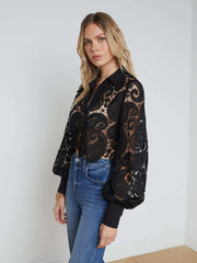 Odelia Cropped Paisley Lace Blouse in Black | L'AGENCE sale