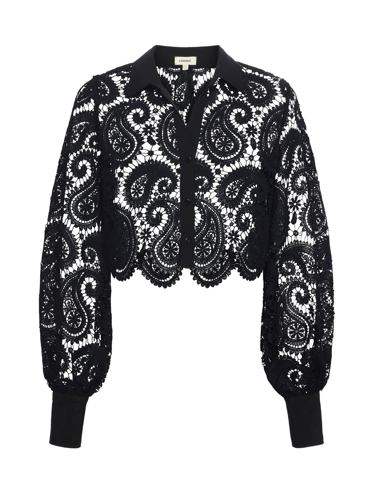Odelia Cropped Paisley Lace Blouse in Black | L'AGENCE sale