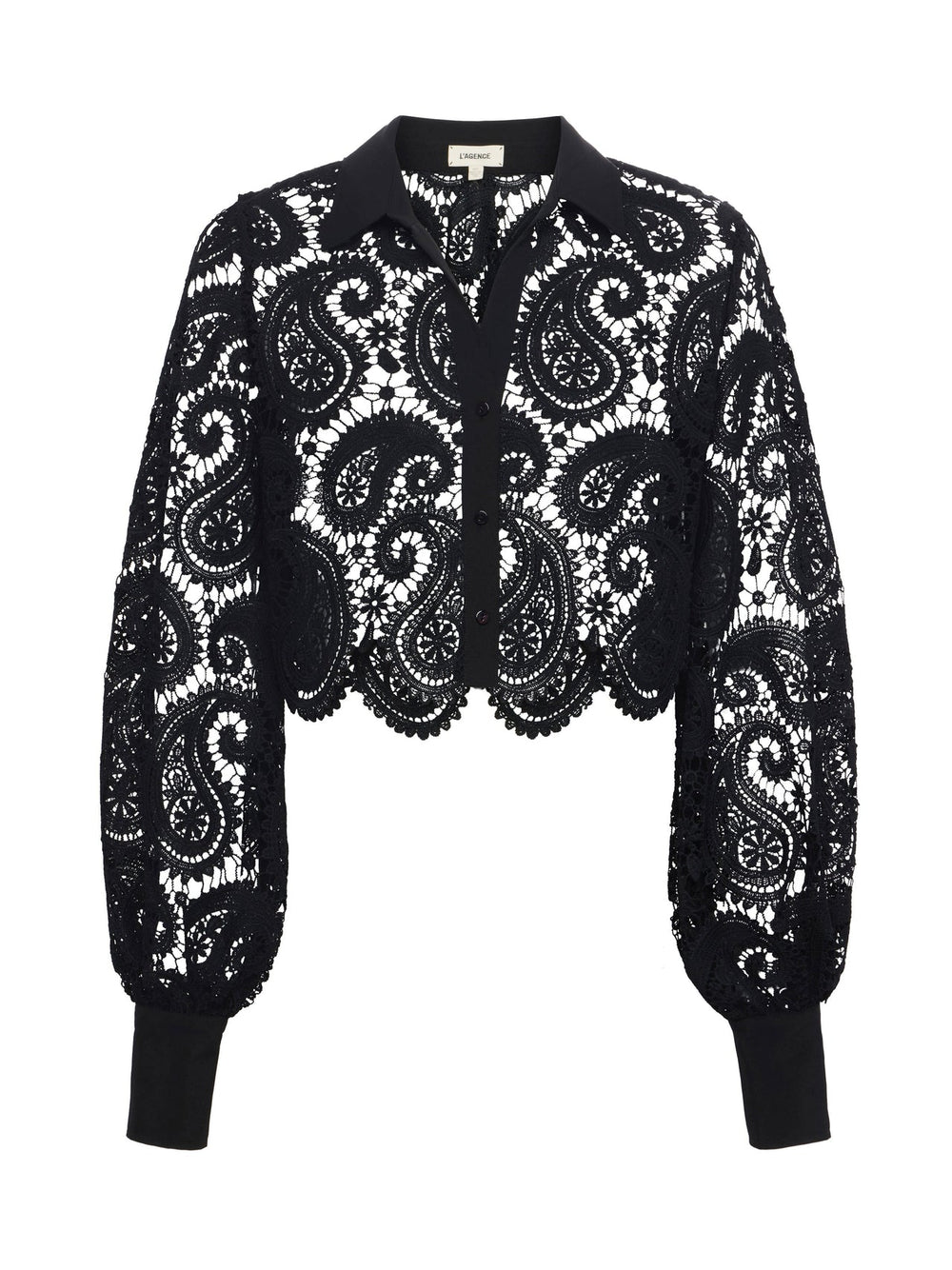 Odelia Cropped Paisley Lace Blouse in Black | L'AGENCE sale