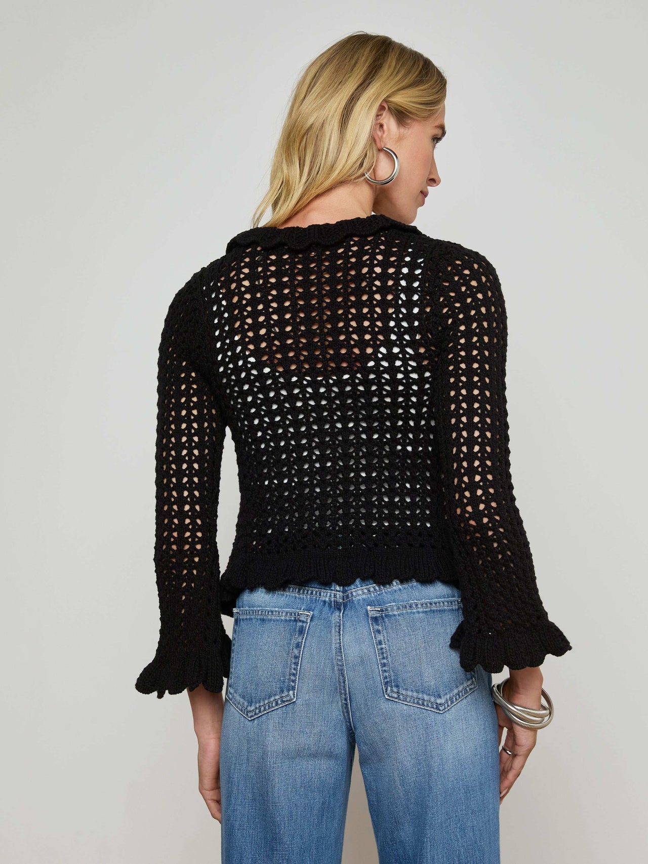 Solaris Crocheted Cardigan in Black | L'AGENCE discount